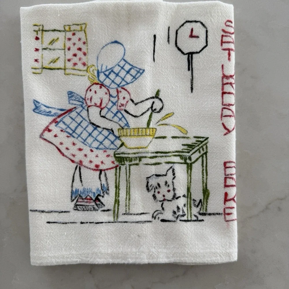 7 Vintage UNEMBROIDERED Sunbonnet Sue Days Of The Week Tea Towel Set  READ